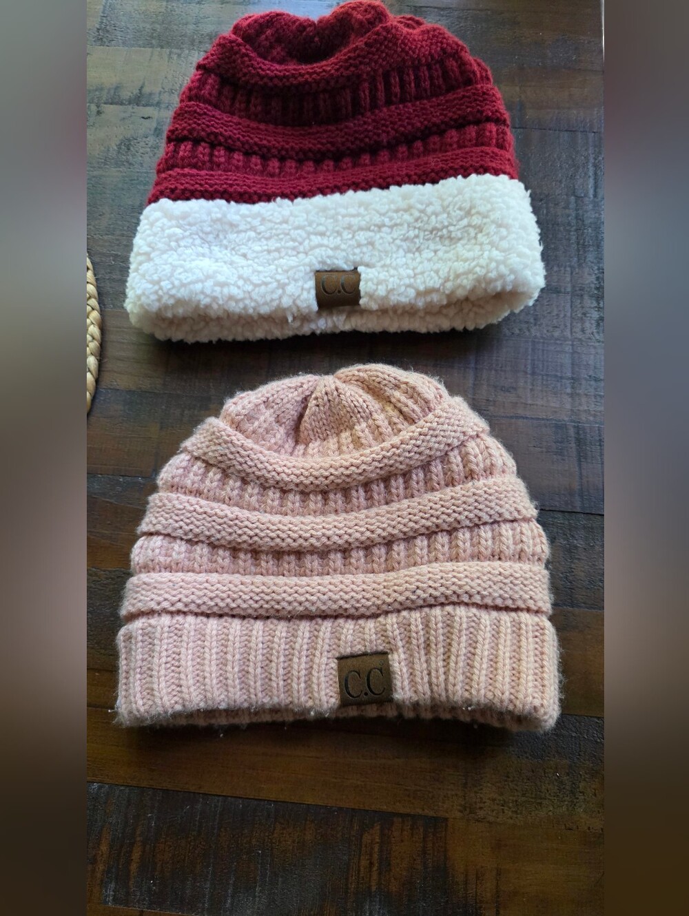 C.C Knit Beanie Duo in Burgundy and Blush Pink - Picture 1 of 2